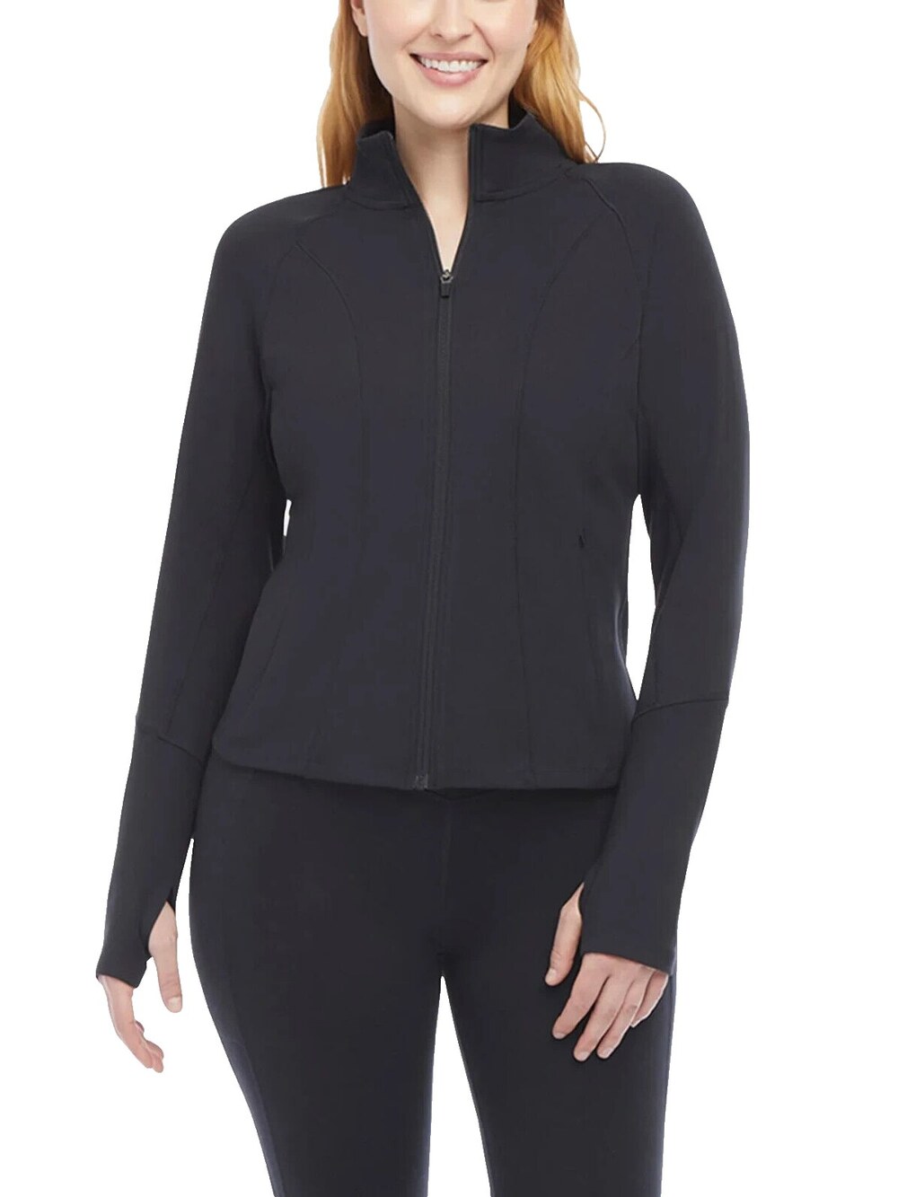 Danskin Contour Yoga Jacket Women's Large Full Zip Scuba Black Salt Athleisure